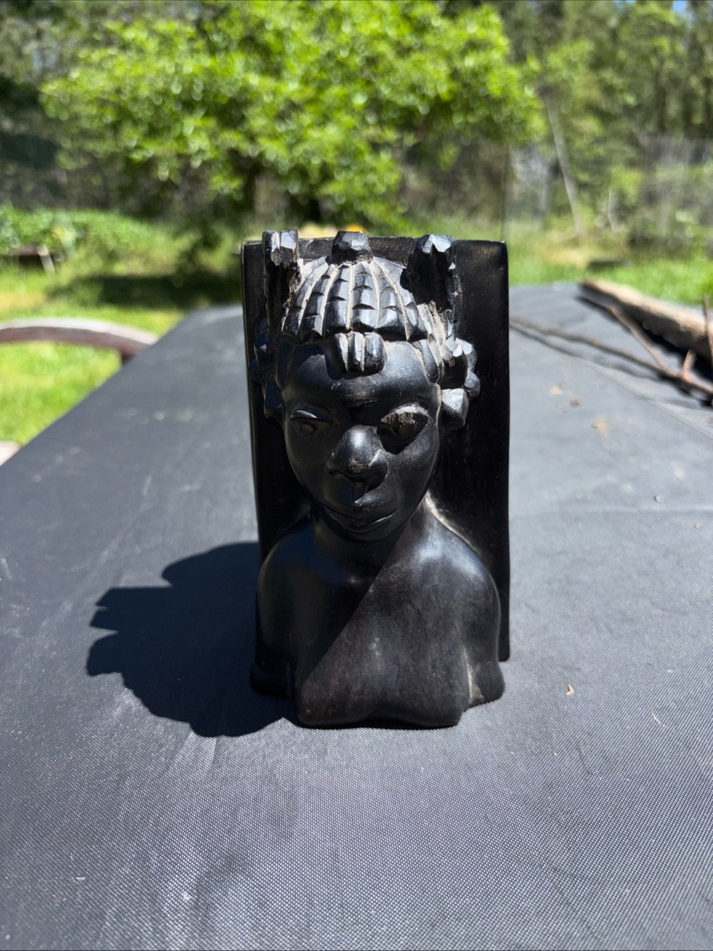 Hand-Carved Ebony African Bust Bookends - Pair - Picture 3 of 6